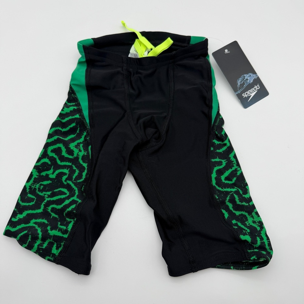 Speedo Race Maze Jammer Mens/Youth Size 22 Swimsuit Black Bright Green